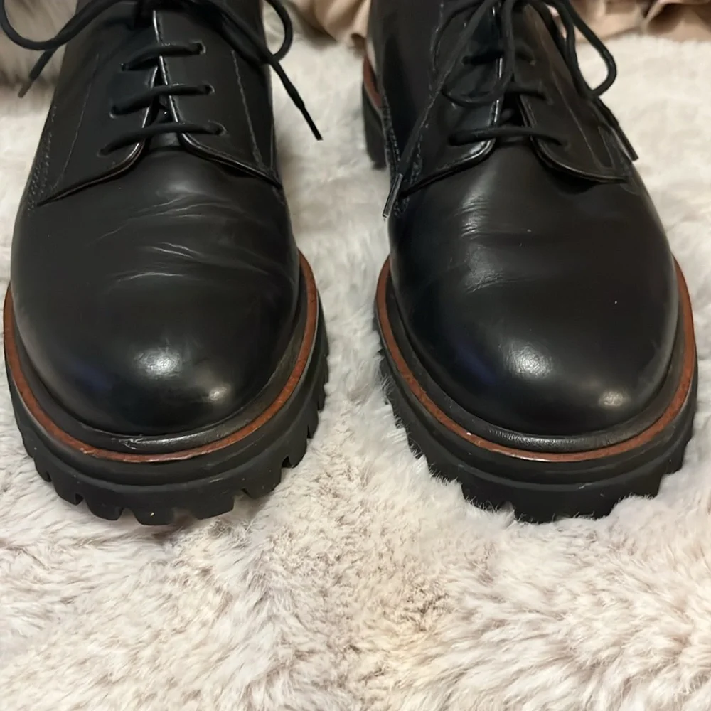Paul Green Black Leather Lace Up Mens Lug Sole Shoes Sz 5